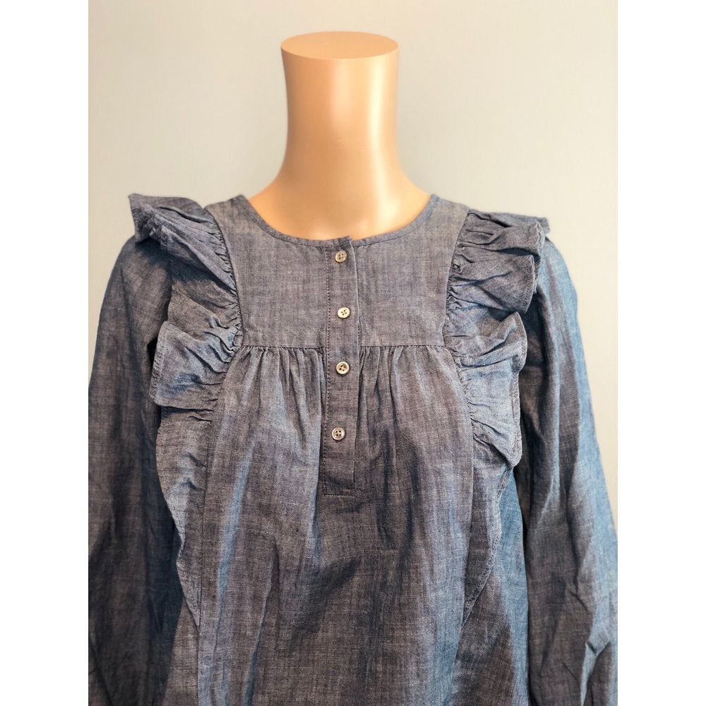 NWT J crew blue ruffle front chambray blouse shirt top - Picture 7 of 8